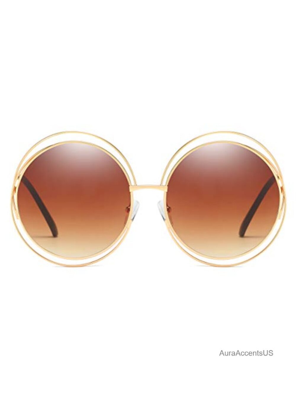 Oversized Round Metal Frame Sunglasses UV400 Gradient Lens Shield